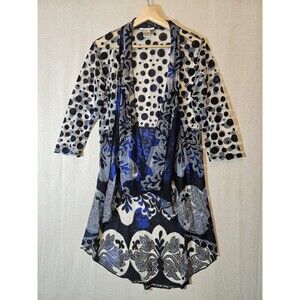 Anis A Cardigan Women Medium Black Blue 3/4 Sleeve Ruffle Fitted Sheer Boho